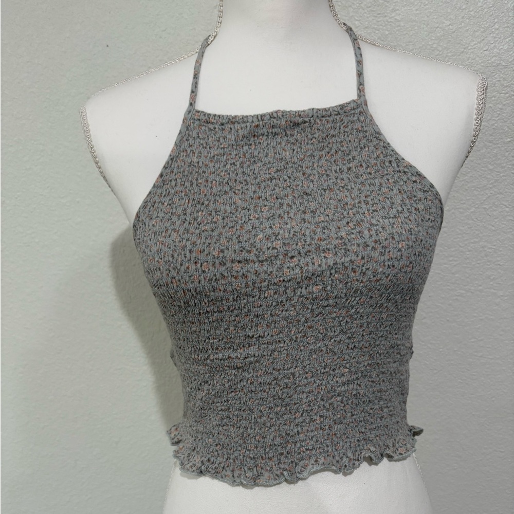 American Eagle Outfitters Blue/Grey Halter Crop Top